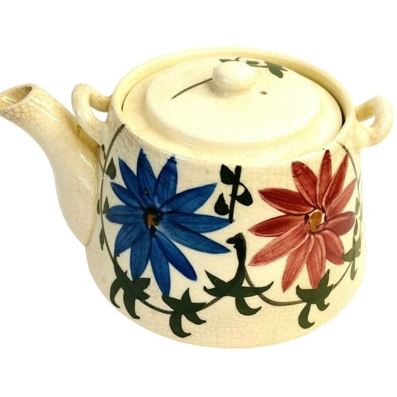 Vintage Japanese Teapot Hand Painted Flowers 4" Tall Very Old - Picture 2 of 7